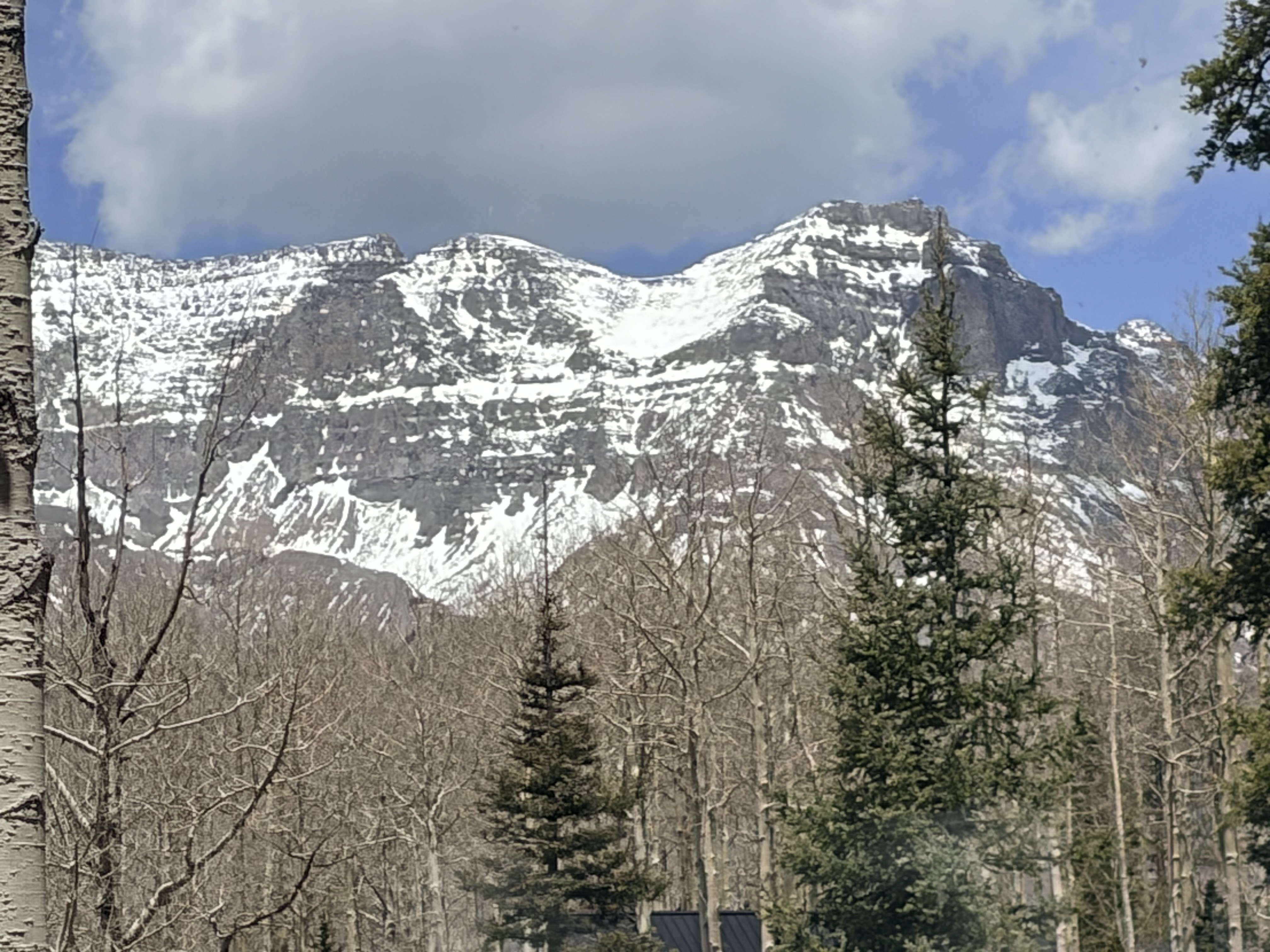 Snow-covered Telluride peaks in winter, viewed from 107 Rocky Road
